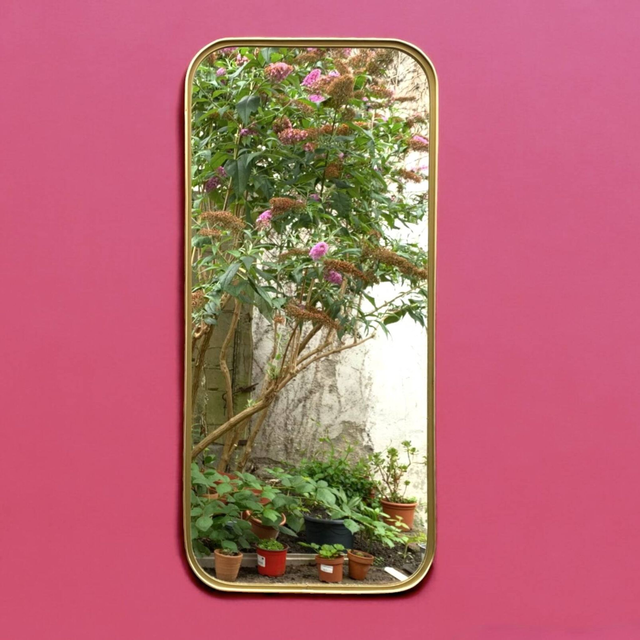 Large vintage rectangular wall mirror in gold anodized aluminum - 73 cm