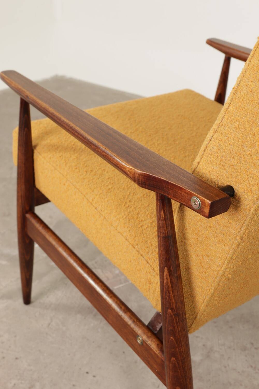 Lounge Chair Vintage Turmeric Yellow Boucle,  Mid Century Design, 1960