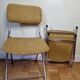 Pair of vintage folding chairs in gilded metal and 70s fabrics, restored