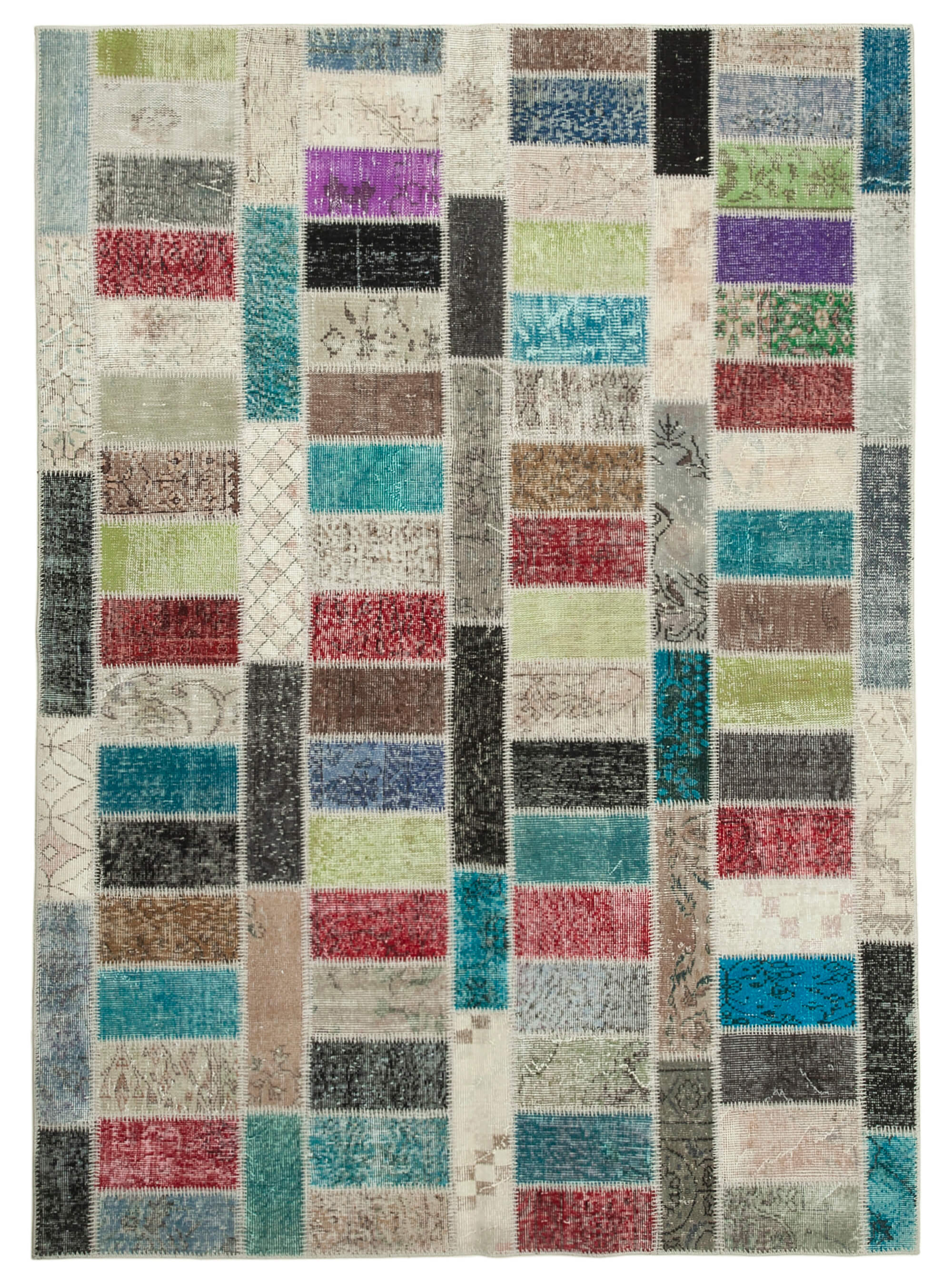 Handwoven anatolian contemporary 178 cm x 246 cm multicolor patchwork carpet
