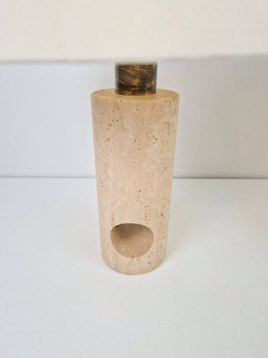 Vintage Travertine Brass Table Lamps attributed to Fratelli Mannelli, Italy, 1970s, Set of 2