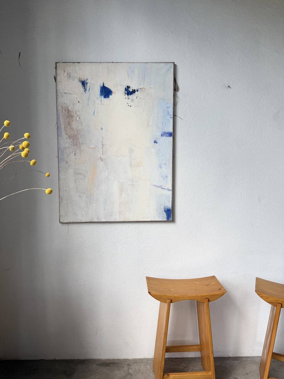 Toile abstraite blanche, peinture à l’huile XXème