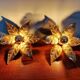 Pair of floral wall sconces in brass, design by Willy Daro, 1970.