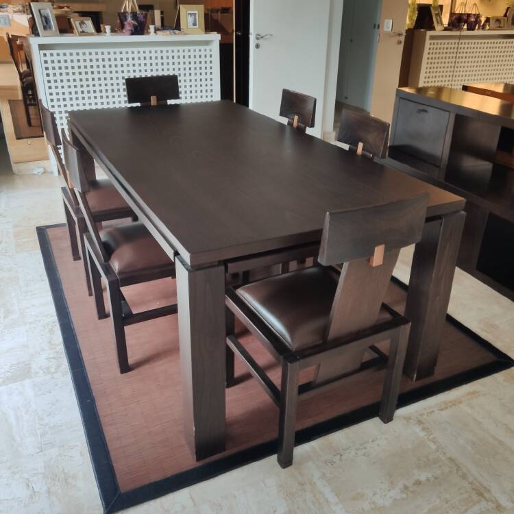 Roche Bobois dining set with a 2m table + extension and 6 solid wood chairs.