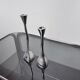 Pair of zigzag candle holders, solid aluminum and polished stone, art3, Spain, 1970