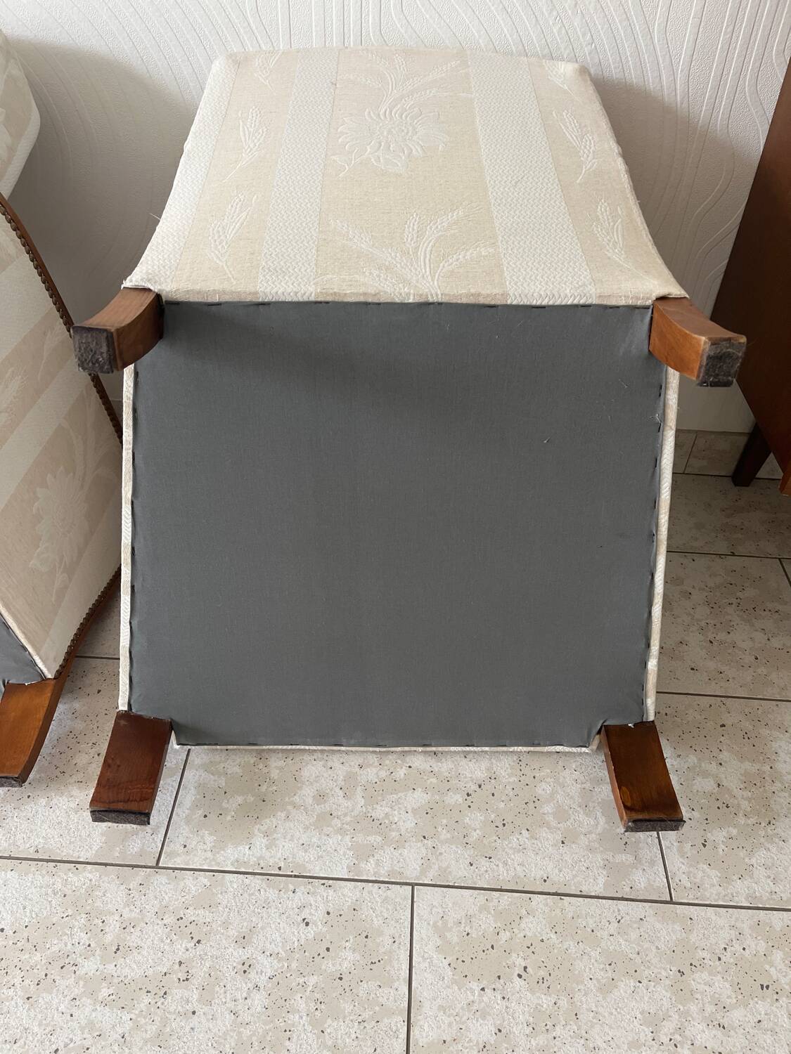 Pair of art deco armchairs in wood and floral fabric