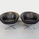Pair of vintage Scandinavian swivel armchairs in faux leather and chrome.