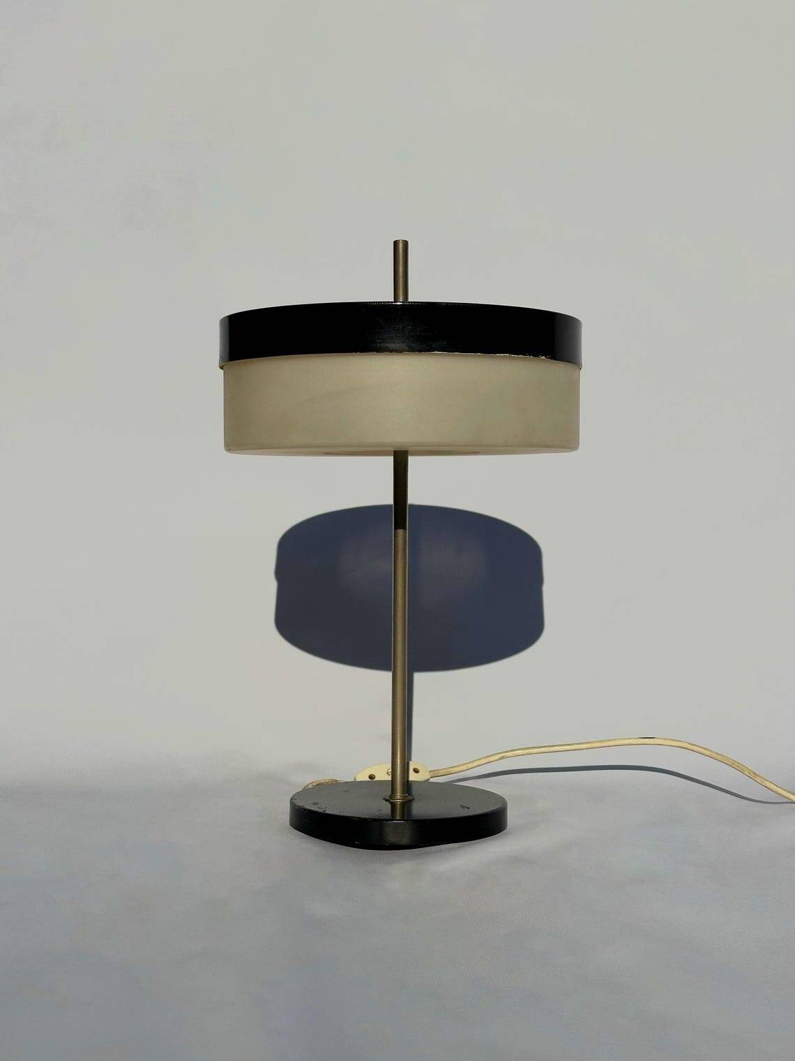 Kamenický Šenov table lamp with cylindrical shade, Czechoslovakia, 1970s