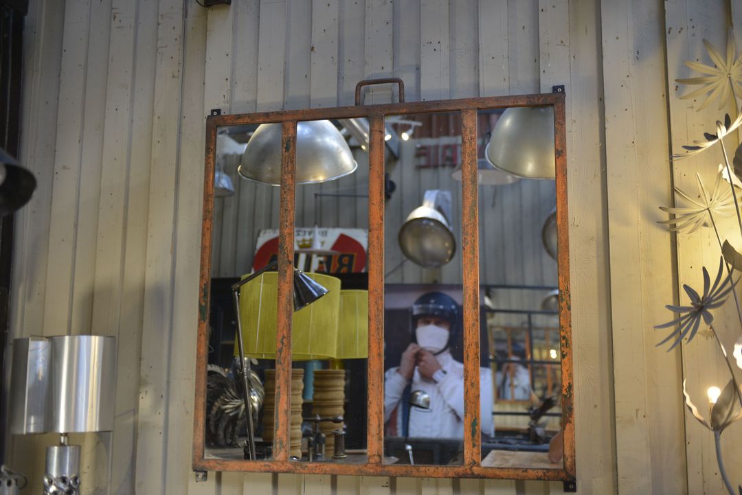 Metal industrial window mirror 102x108cm
