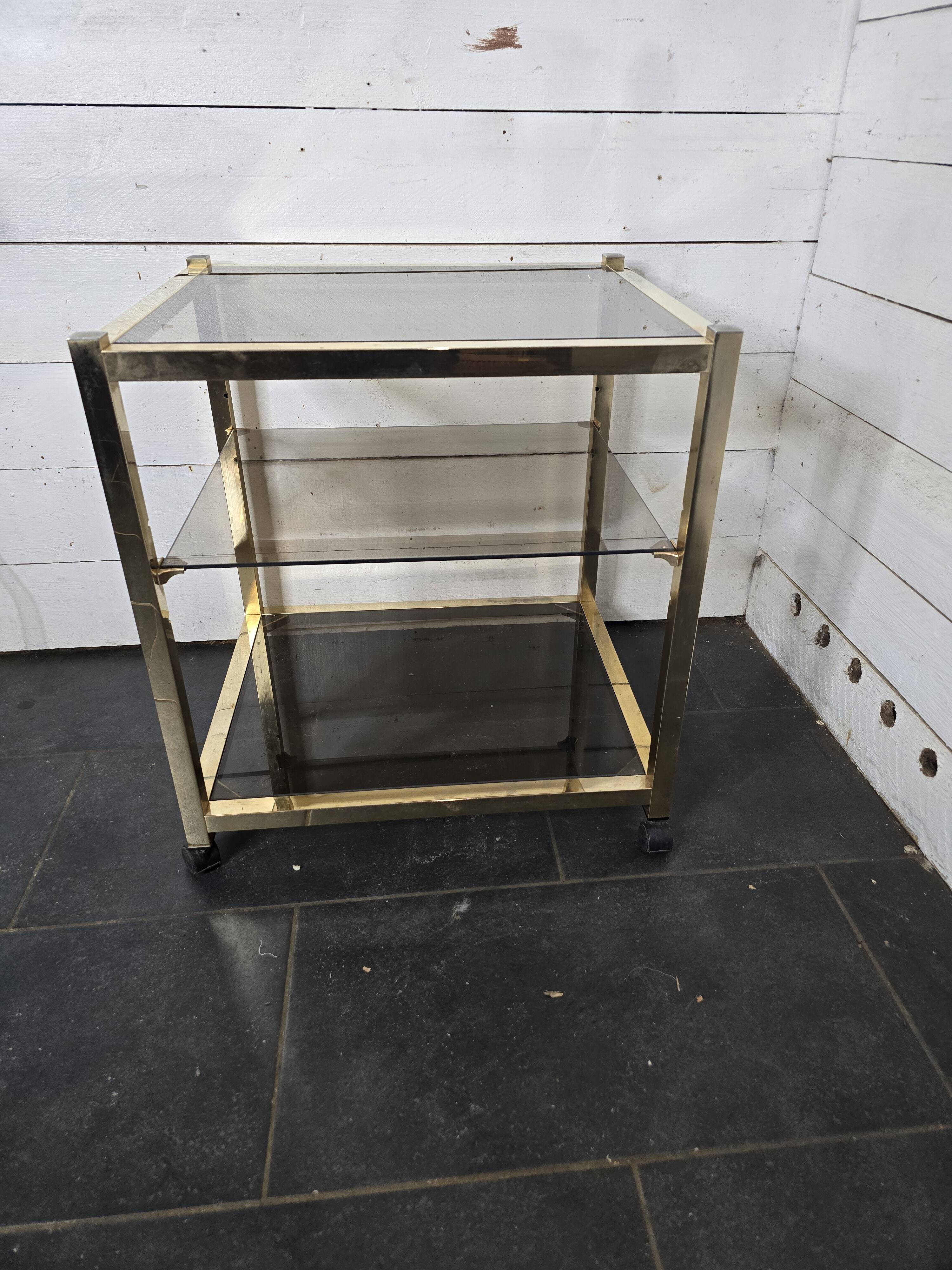 Brass and smoked glass side table from the 70s