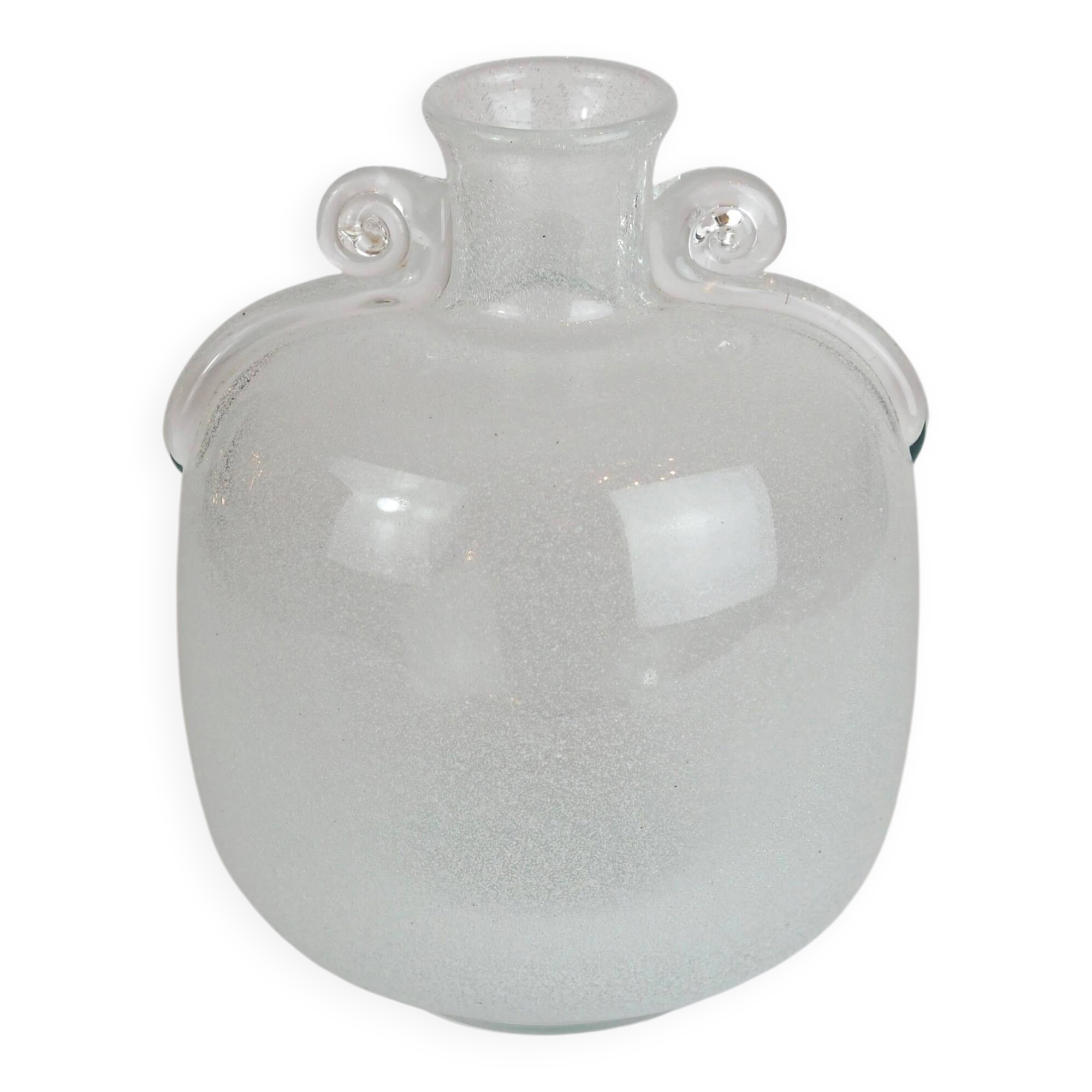 Murano glass vase "Pulegoso" in the shape of an amphora, with scroll handles, signed Seguso Vetri d'Arte.