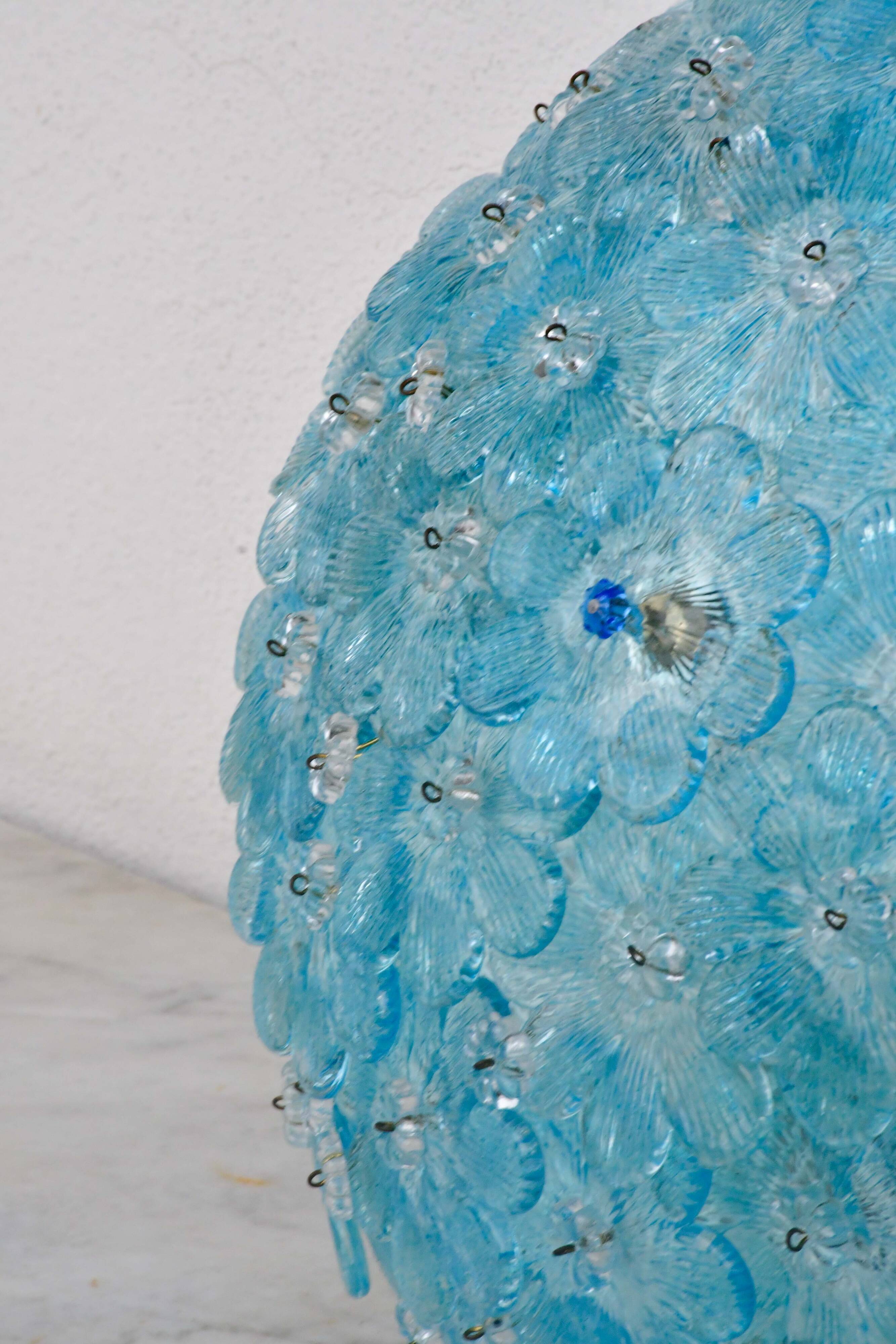 Amazing Murano ceiling light blu rubino flower by Seguso for Venini, Italy