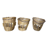 Lot de trois paniers en osier et bambou