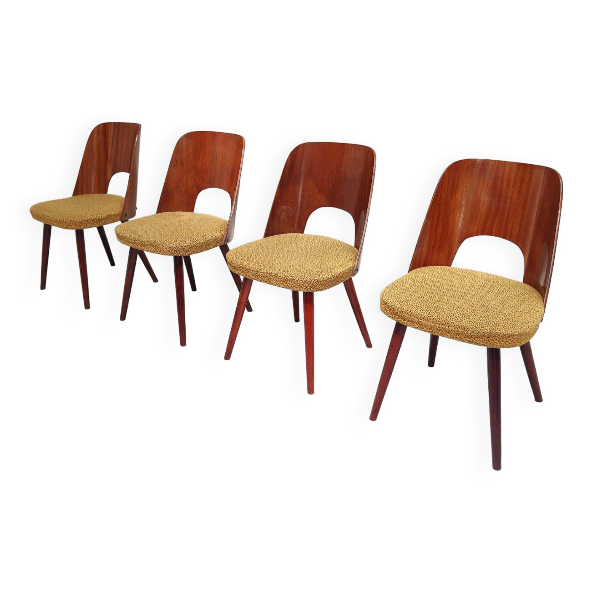 Set of 4 TON 515 / 2 chairs by Oswald Haerdtl (Thonet) wood and mustard fabric