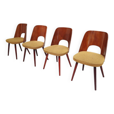 Série de 4 chaises TON 515 / 2 par Oswald Haerdtl (Thonet) bois et tissu moutarde