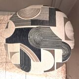 Black wood piano stool Art Deco fabric restoration upholstery 1950 living room decoration