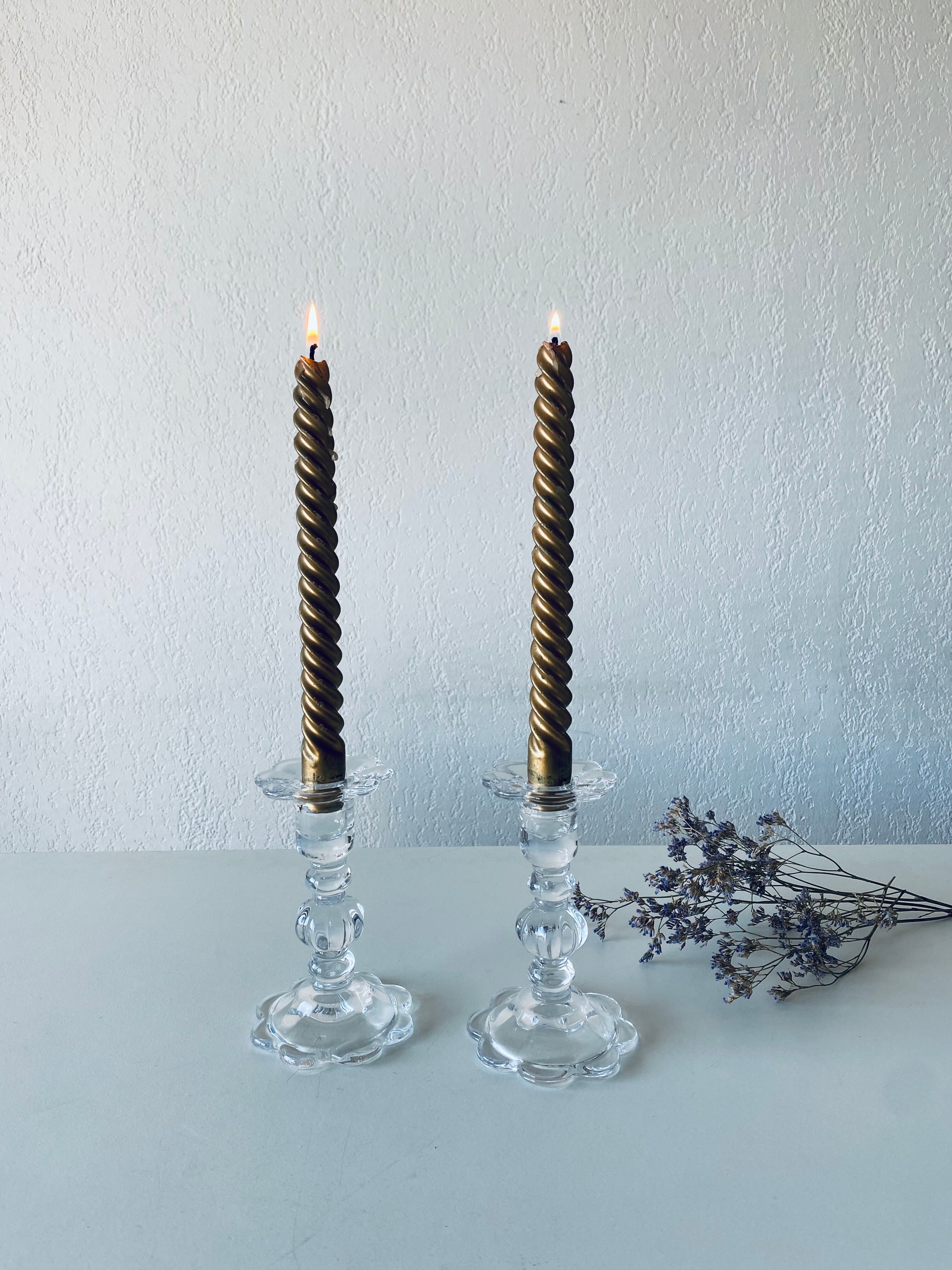 Pair of glass candle holders