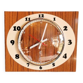 Vintage formica clock rectangular silent wall clock "Japy cream wood"