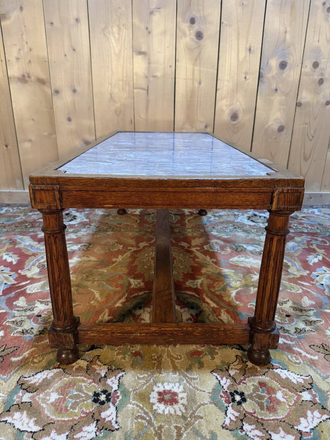 Louis XIII style solid oak coffee table with cross-shaped legs