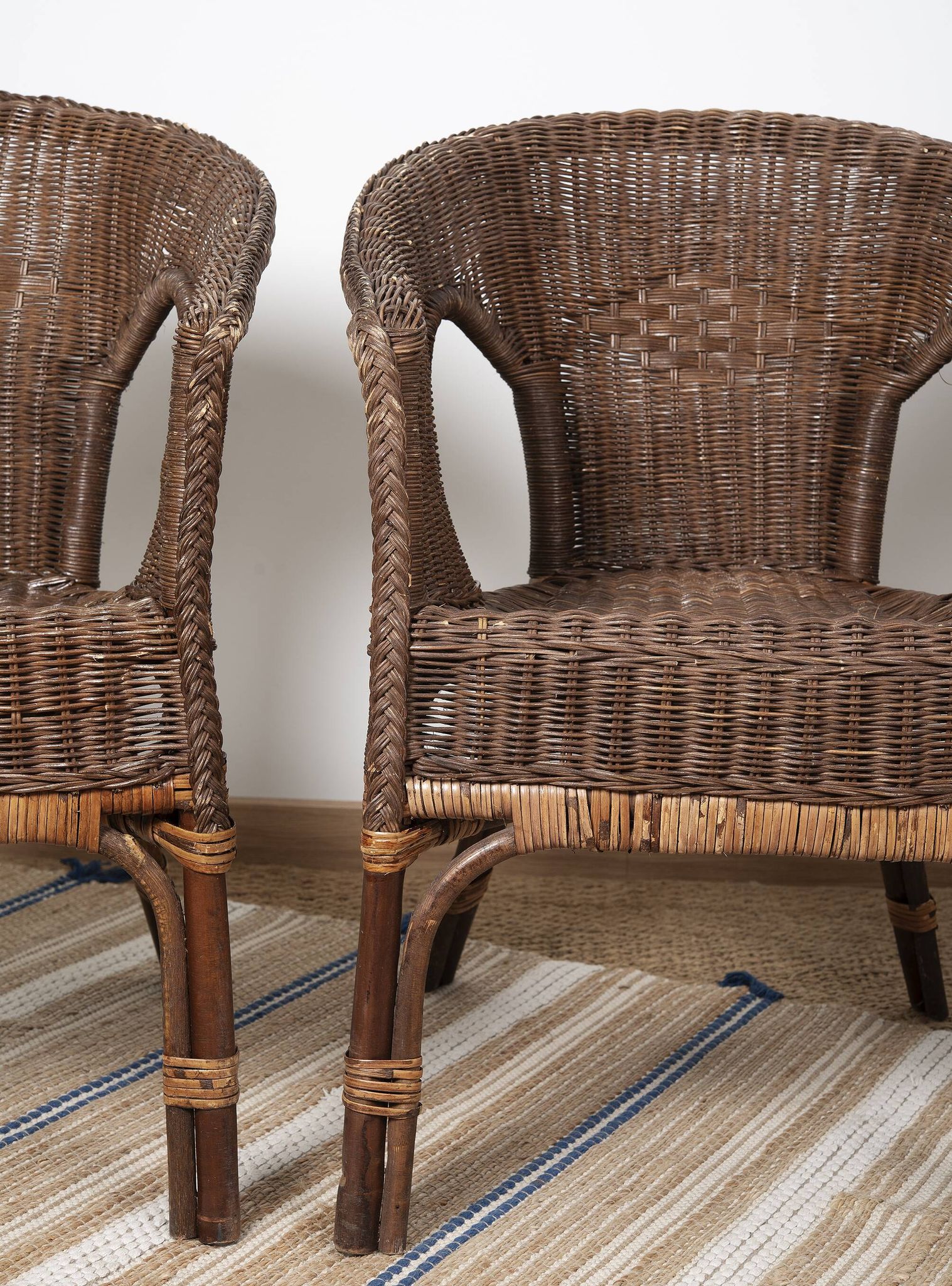 Fauteuil Rotin Vintage, en osier, lot de 3