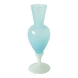 Opaline vase with twisted feet, sky blue and white, 1960.