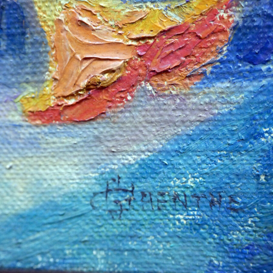 Nature table dead flower arrangement with vase triangular signed G.Grenthe years 30