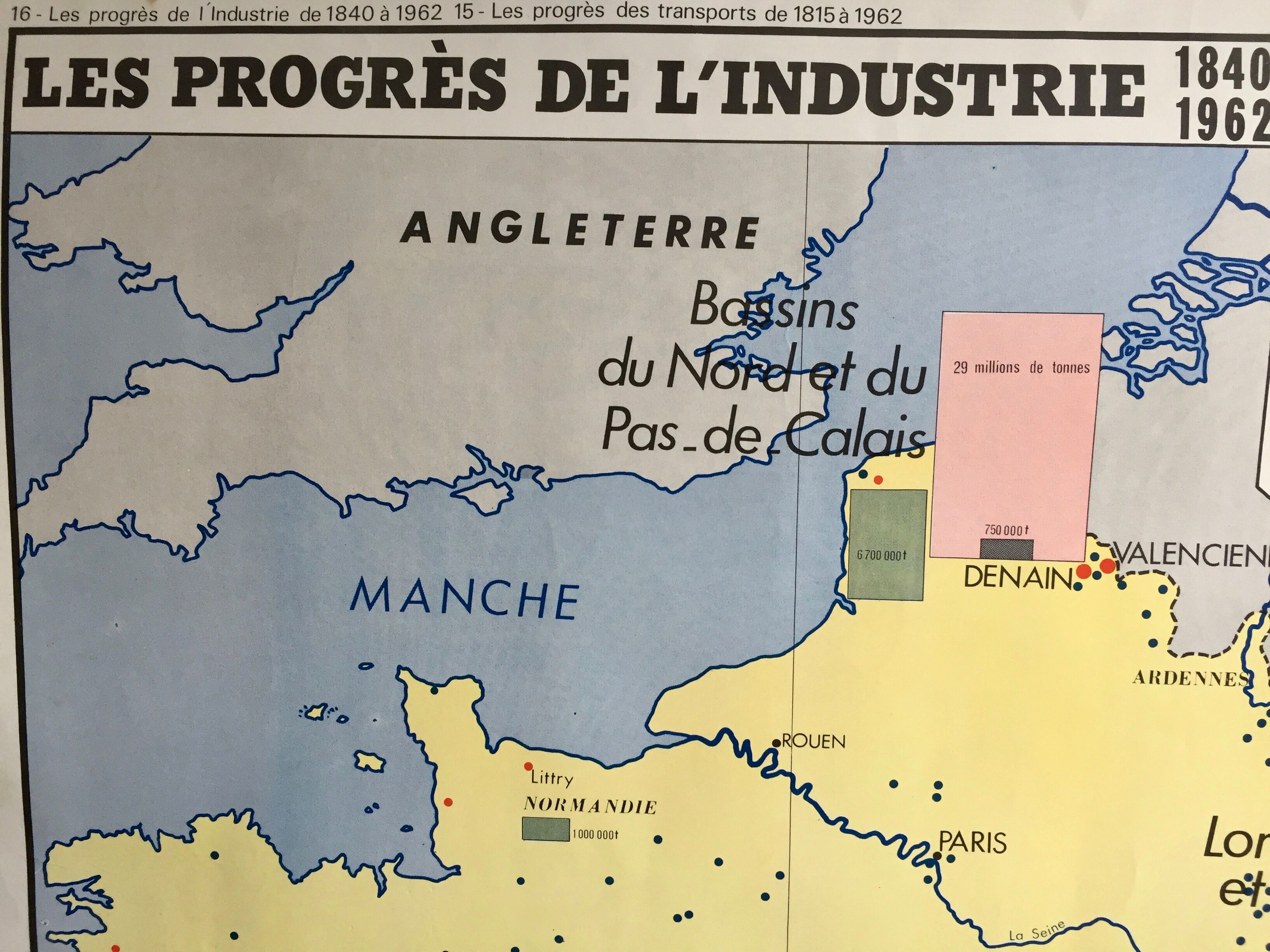 Old Rossignol school map "progress in transport/industry"