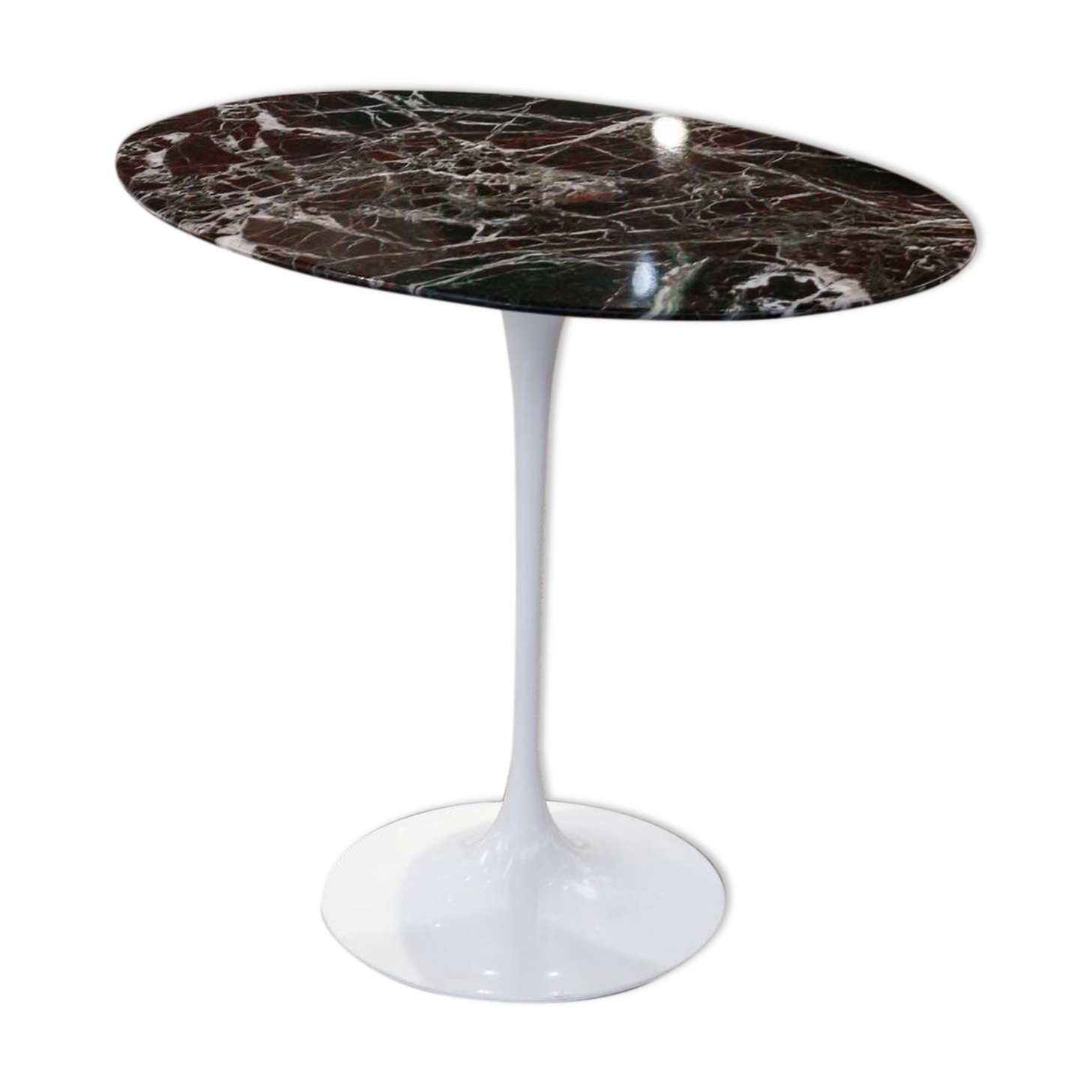 Knoll oval pedestal table in Rosso Rubin marble