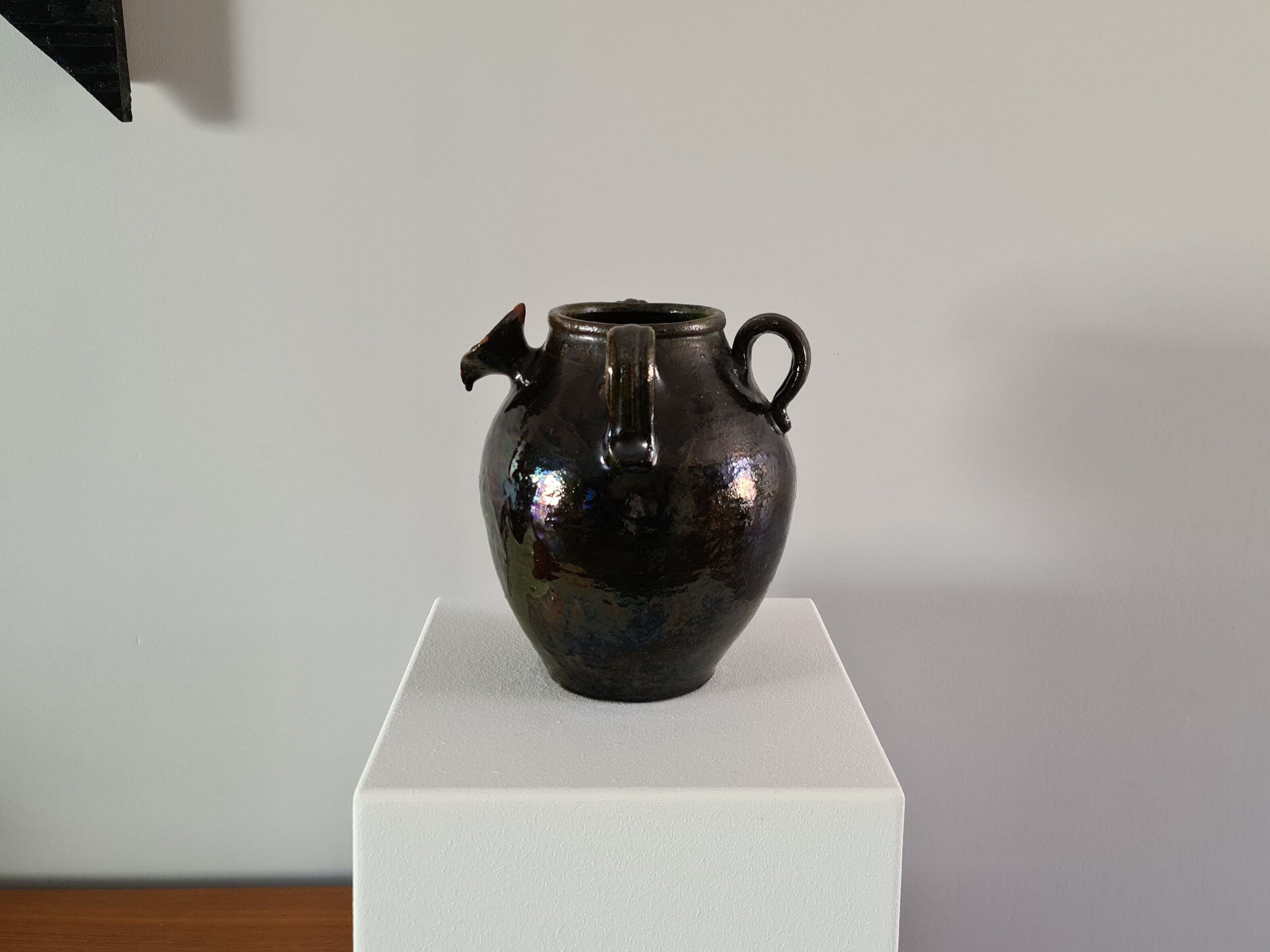 Enamelled terracotta jug vase 1900