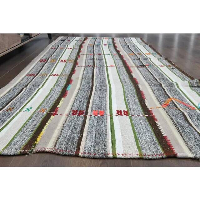 1970s Vintage Turkish Hand-Knotted Gray White Kilim Runner Rug 118x267