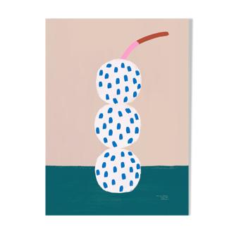 Wall poster with white vase with blue polka dots