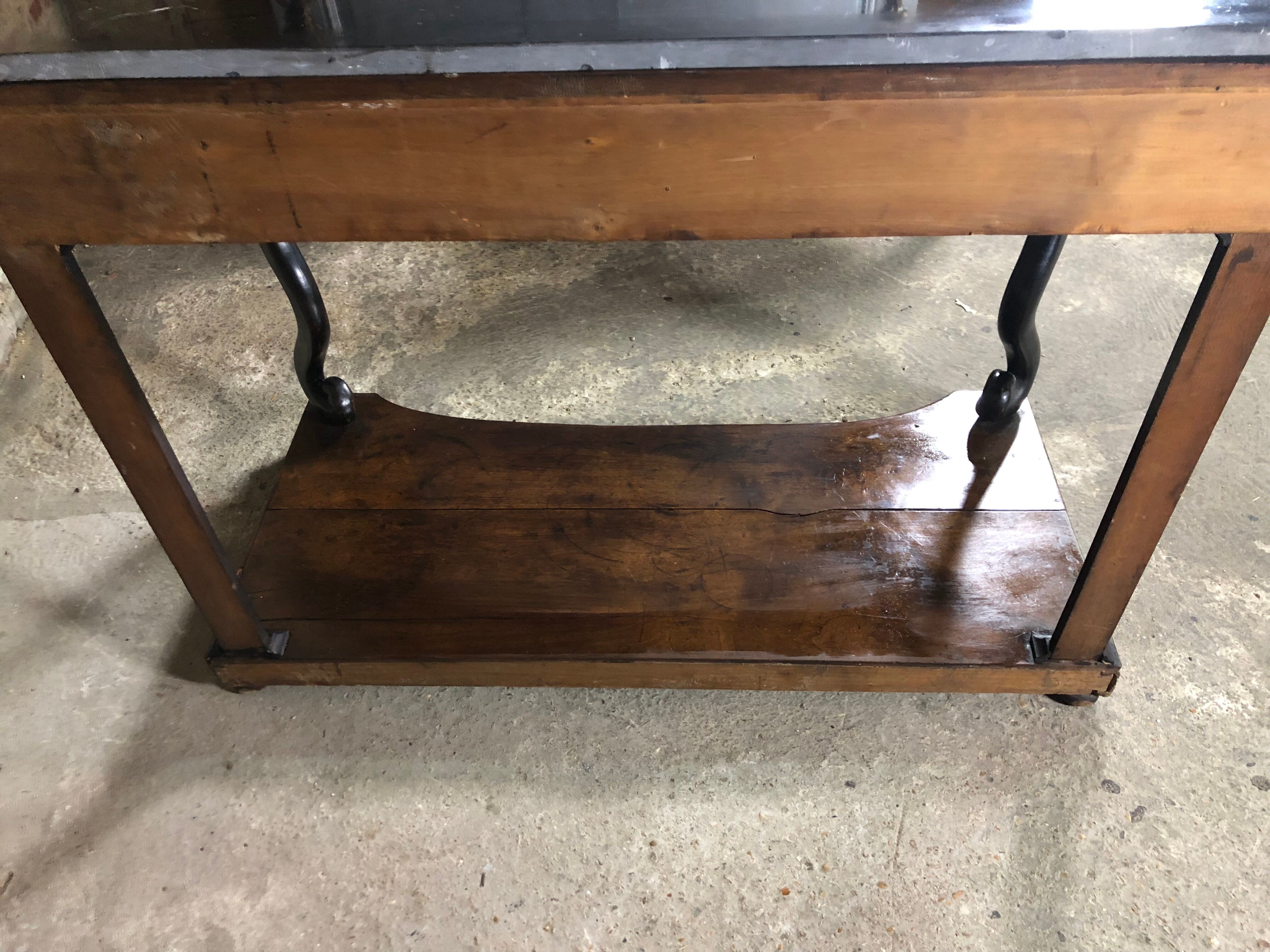 Console then restore Walnut top of fine black marble nineteenth