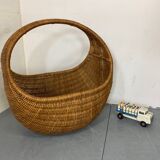 Lit bébé panier vintage en osier et bambou attribué à Gebroeders Jonkers pour Noordwolde, Pays-Bas, 1960