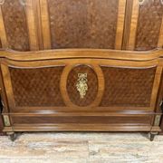 Louis XVI style Parisian center bed in marquetry and gilded bronze