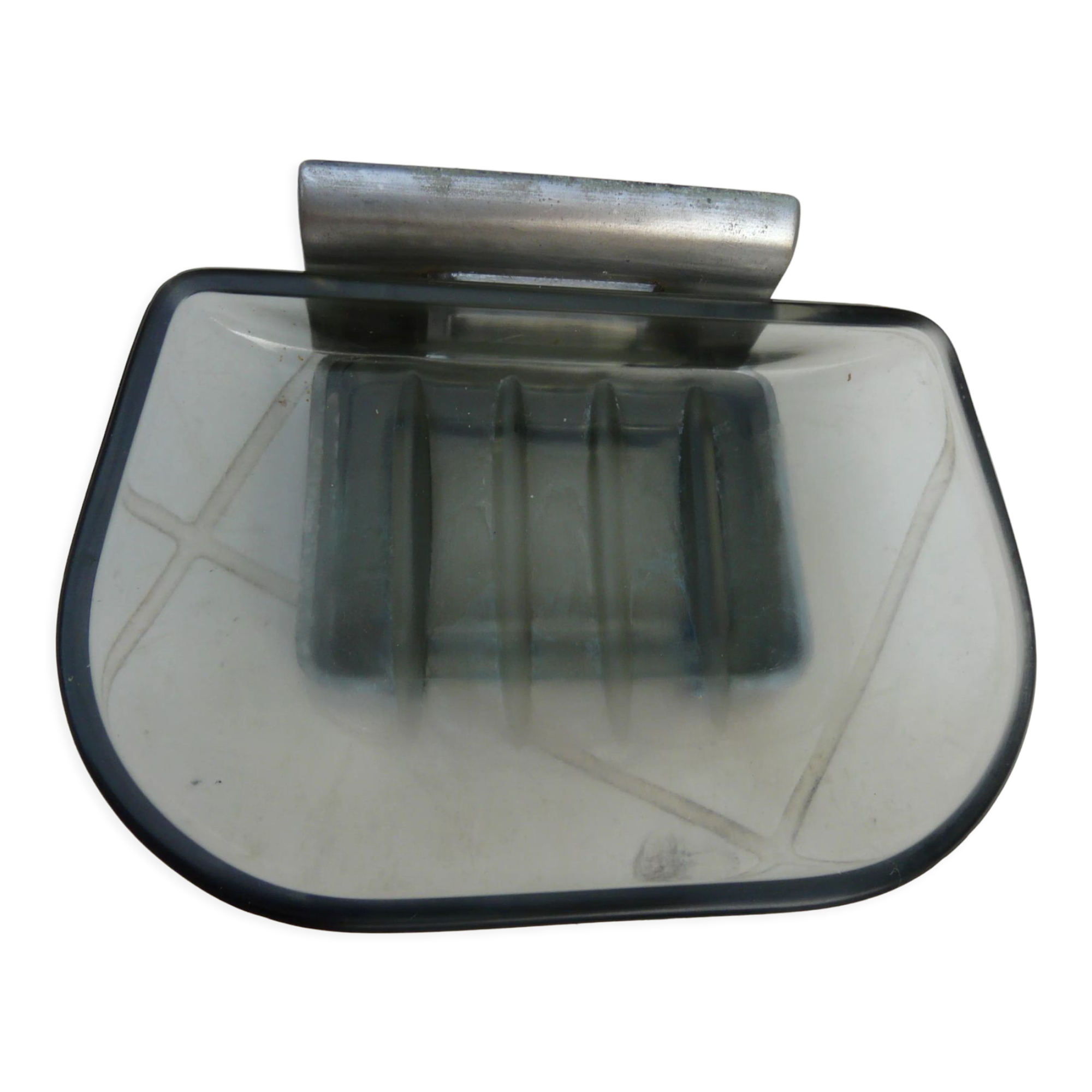 Chrome metal soap holder and smoked glass bathroom accessory