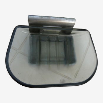 Chrome metal soap holder and smoked glass bathroom accessory