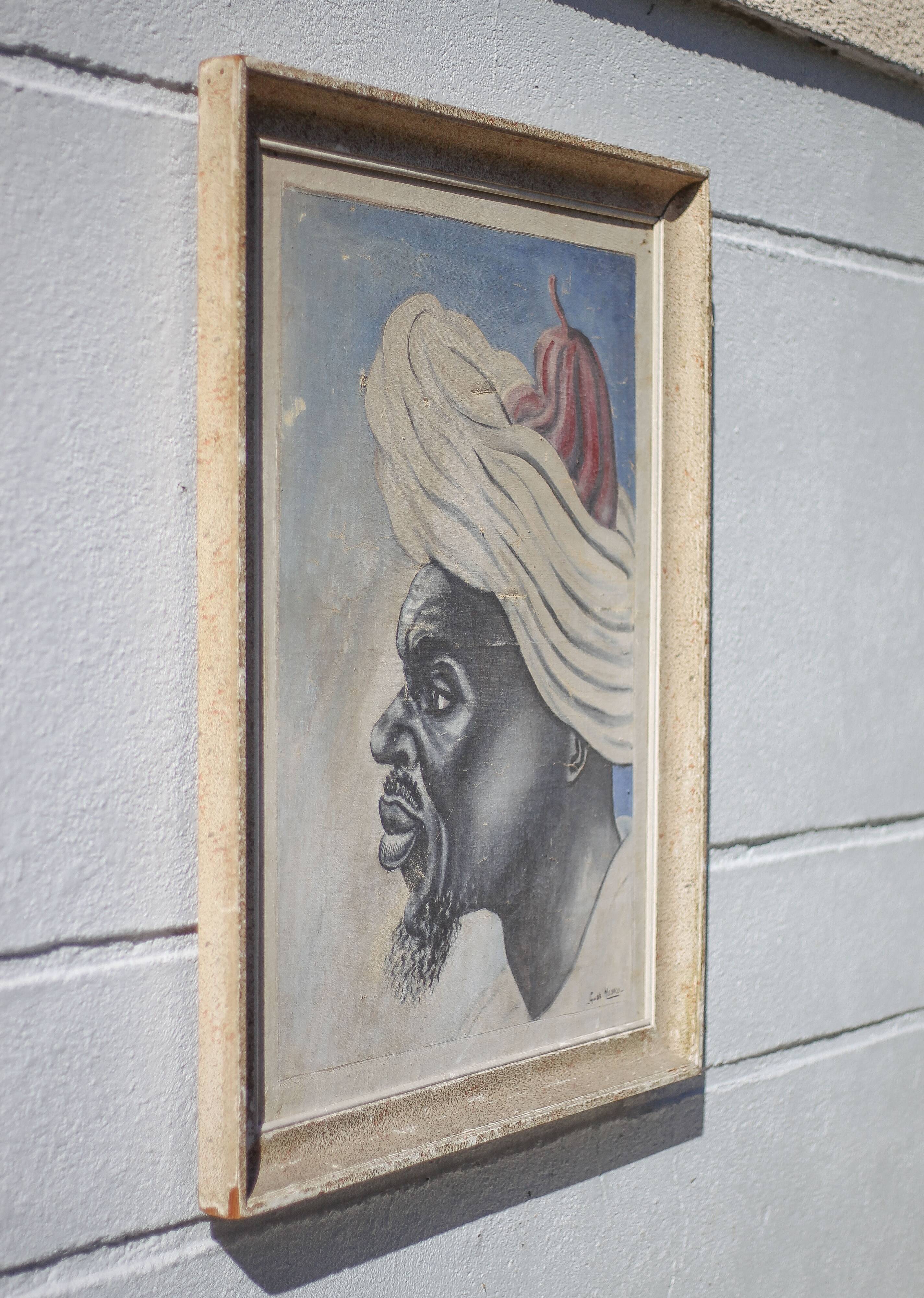 Painting signed Gaspard de Mouko, painting on canvas orientalist portrait 30's