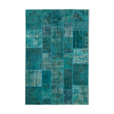 Hand-knotted oriental overdyed 200 cm x 298 cm turquoise patchwork rug