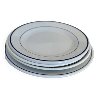 4 vintage porcelain and earthenware dessert plates, mismatched, blue and white, Isabella set