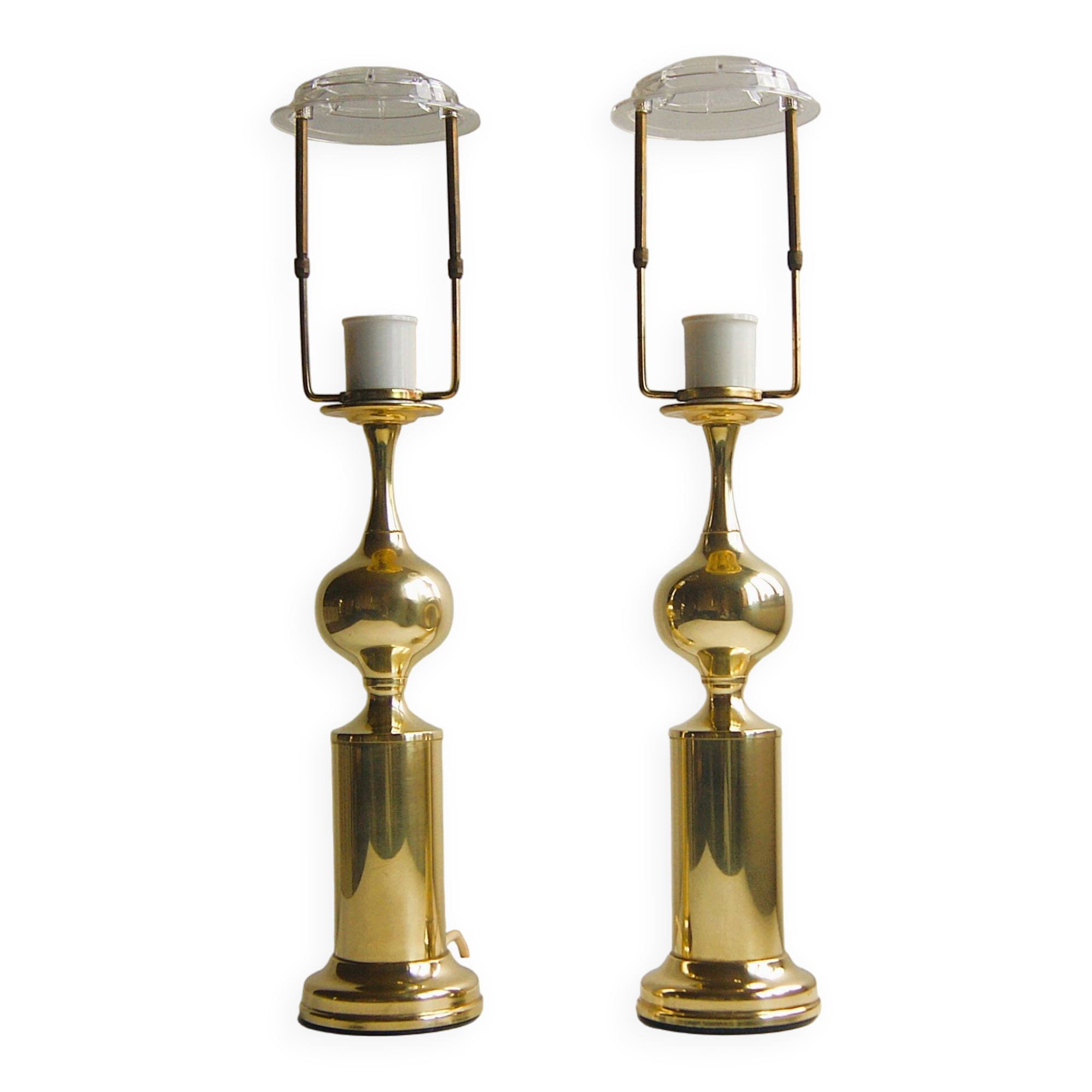 Paire de lampes de table en laiton brillant - Hollywood Regency - Odreco. Danemark années 1960.
