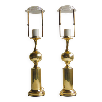 Pair of shiny brass table lamps - Hollywood Regency - Odreco. Denmark 1960s