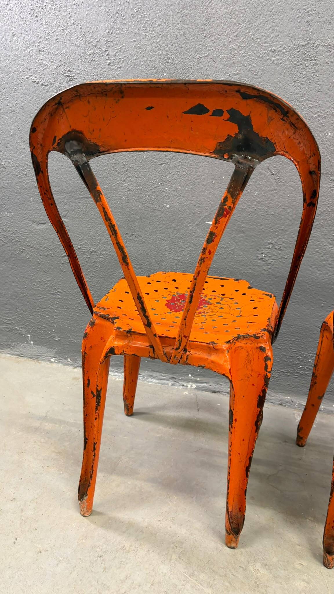 Set of four industrial metal dining chairs by Joseph Mathieu, painted steel, 1920s, France