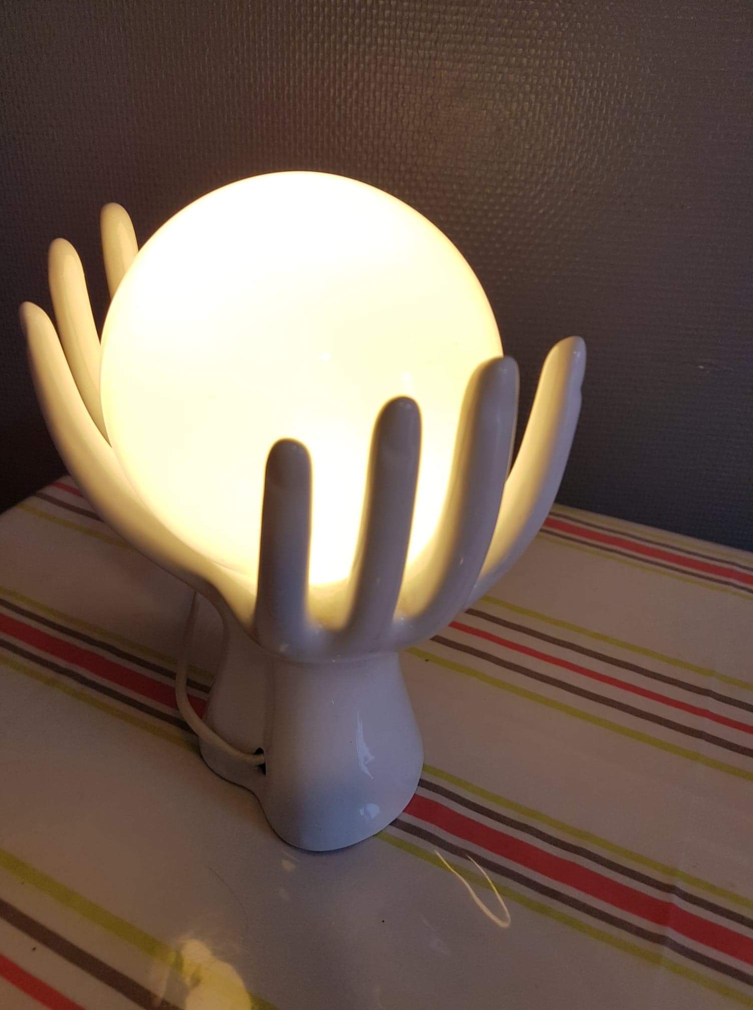 Vintage hand lamp ceramic white with opaline globe