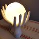 Vintage hand lamp ceramic white with opaline globe