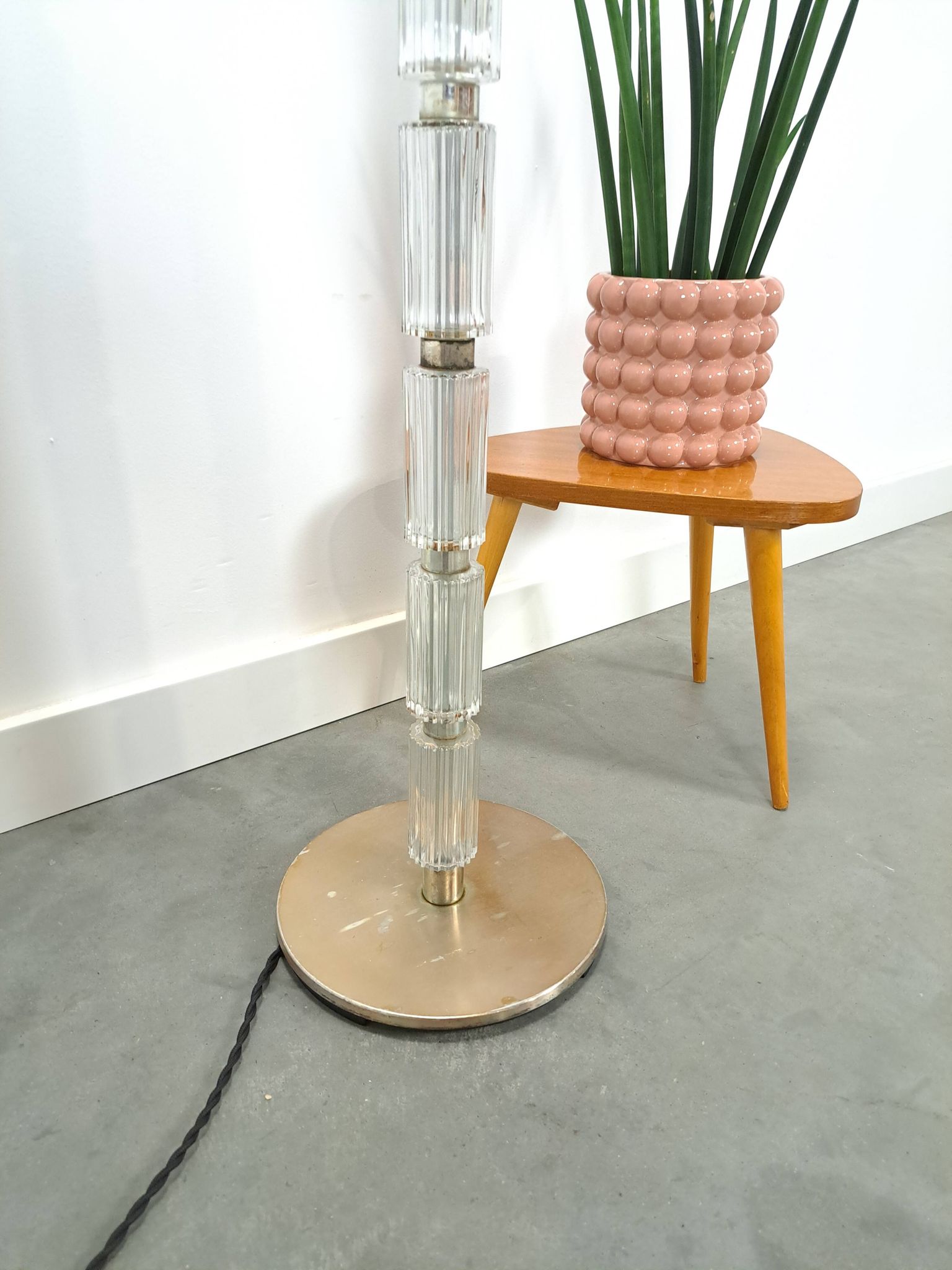 Lampe à suspension Jaren 70 en verre et chrome