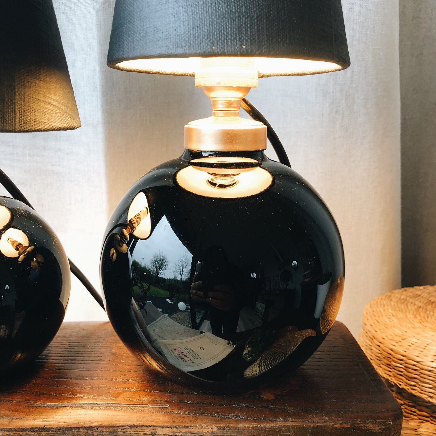 Duo of lamps in black opaline art deco