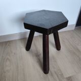 Vintage 1960s Brutalist tripod stool in solid wood