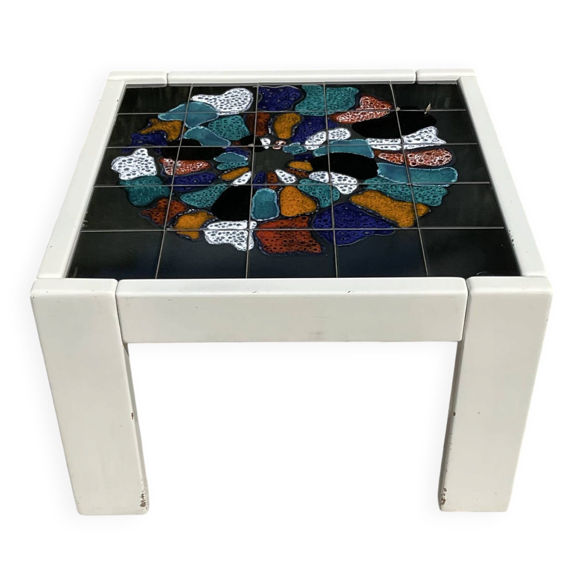 Vintage coffee table in wood and ceramic signed from the 70s-80s.
