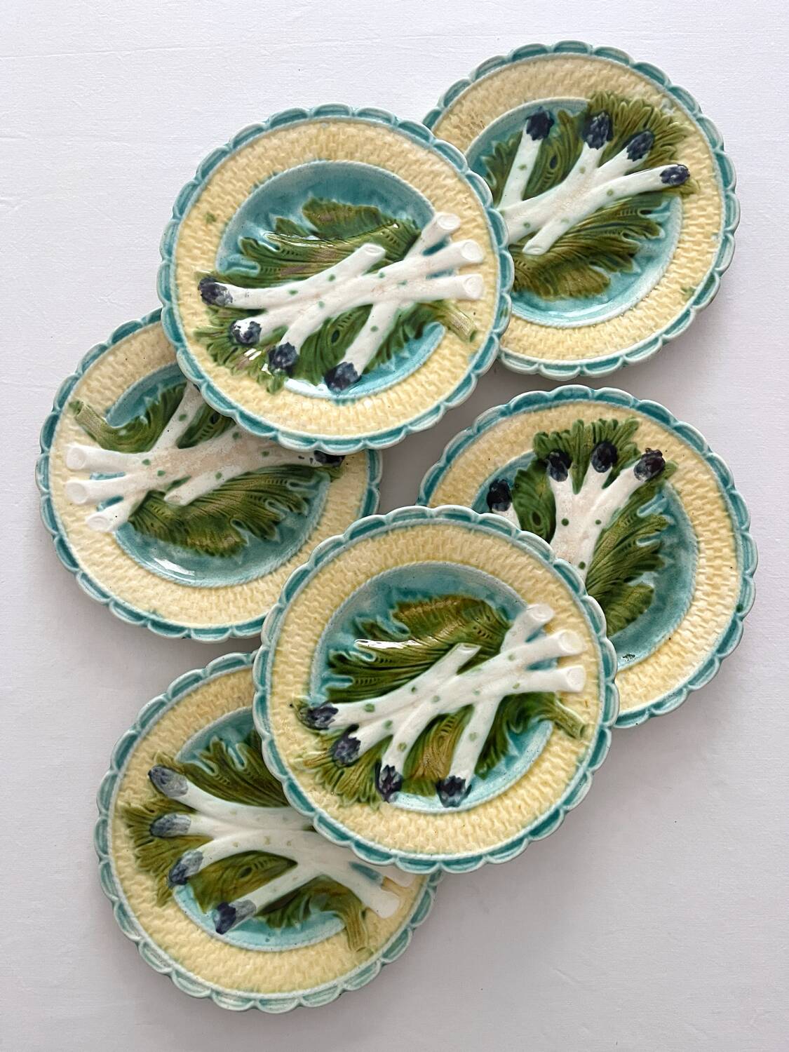 6 asparagus plates in faience barbotine from Salins
