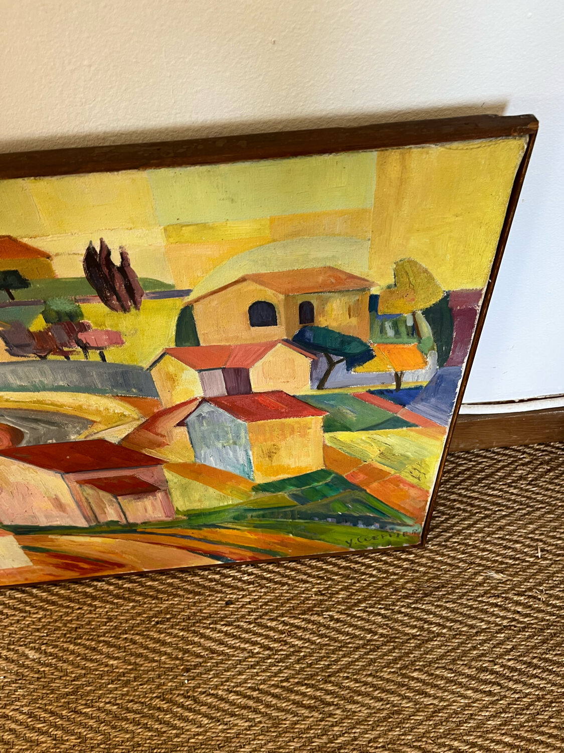 Contemporary painting cubist landscape on canvas